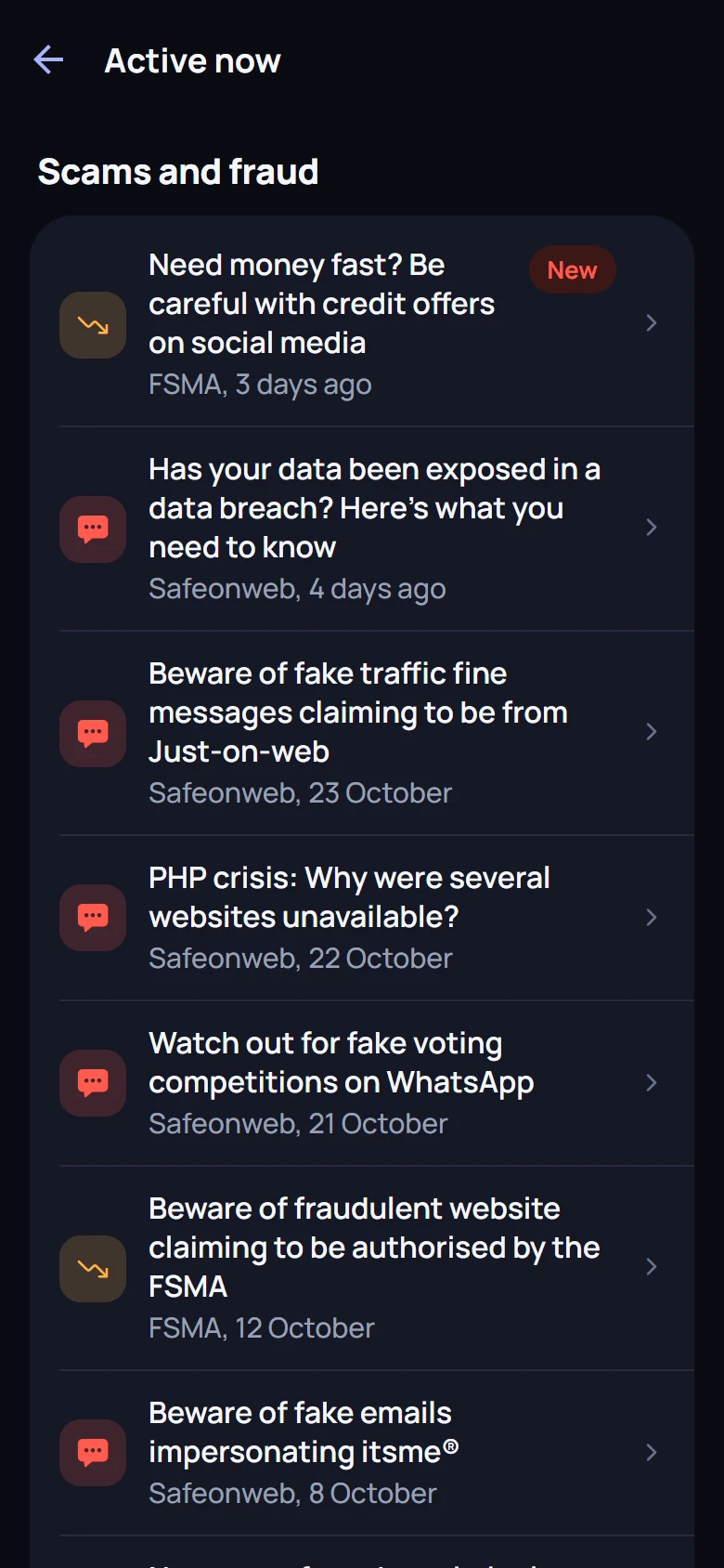 The list of current warnings